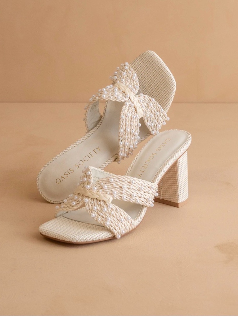 OASIS SOCIETY THE TIARA PEARL WOVEN RAFFIA BRIDAL HEEL SIZE 6